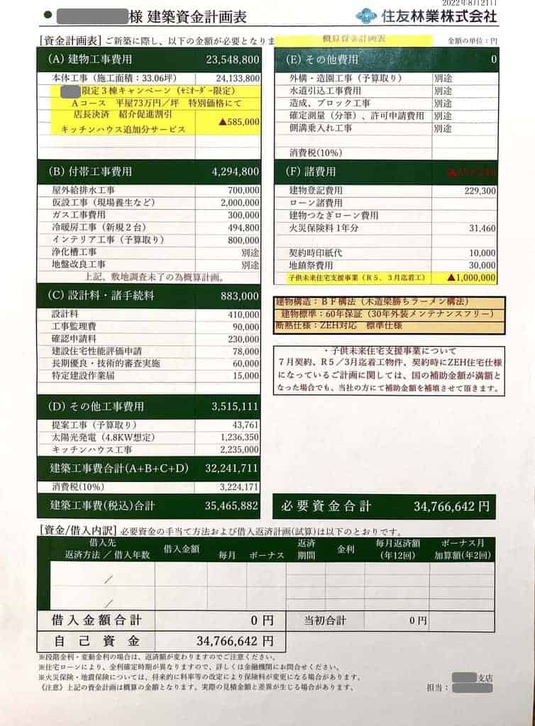 住友林業の資金計画表